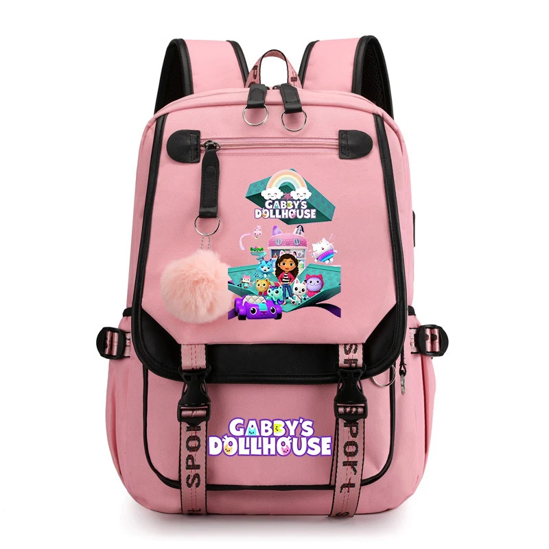 New Gabby's Dollhouse Students Durable School Bag Teenager Girls Usb Charging Backpacks Bookbag Gabby Dollhouse Backpack Women