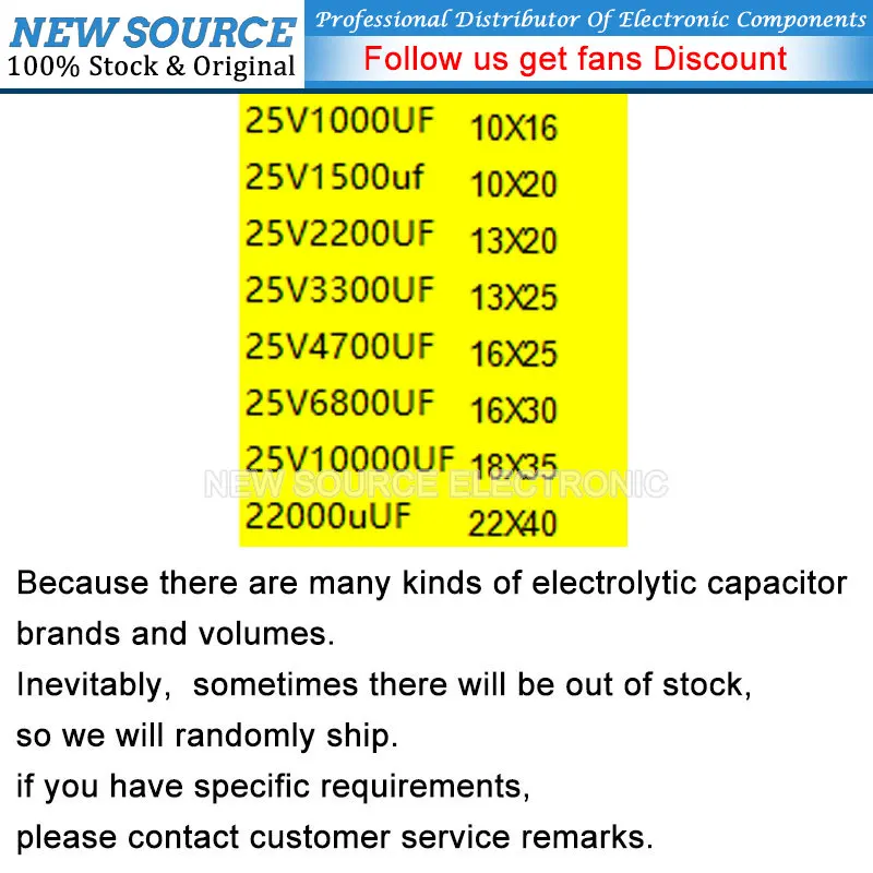 1-50PCS 25V DIP Aluminum Electrolytic Capacitor 820uf 1000uf 1500uf 2200uf 3300uf 4700uf 6800uf 10000uf 22000uf newsource