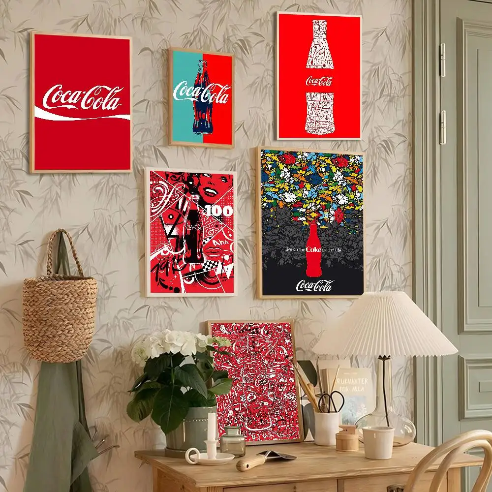 C-Cocas C-cola Vintage Logo Vintage Posters Sticky Retro Kraft Paper Sticker DIY Room Bar Cafe Kawaii Room Decor