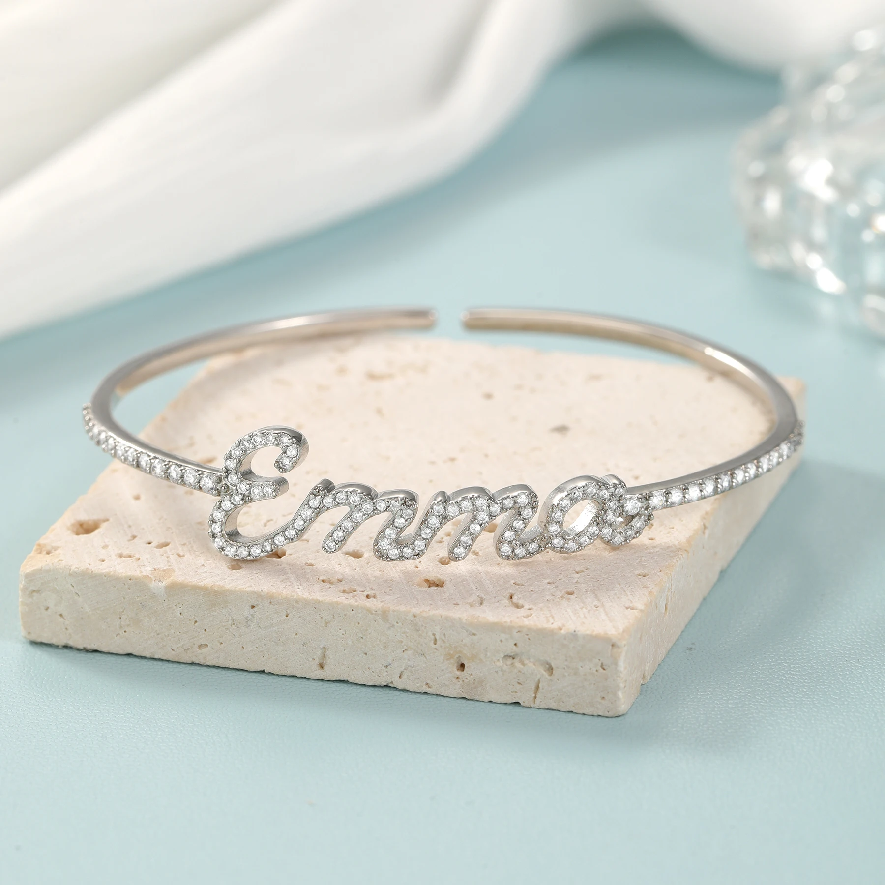 

Personalized Name Bracelet Women 3D Stainless Steel Bangle 18K Gold Plated Hypoallergenic Adjustable Gift Birthday Anniversary