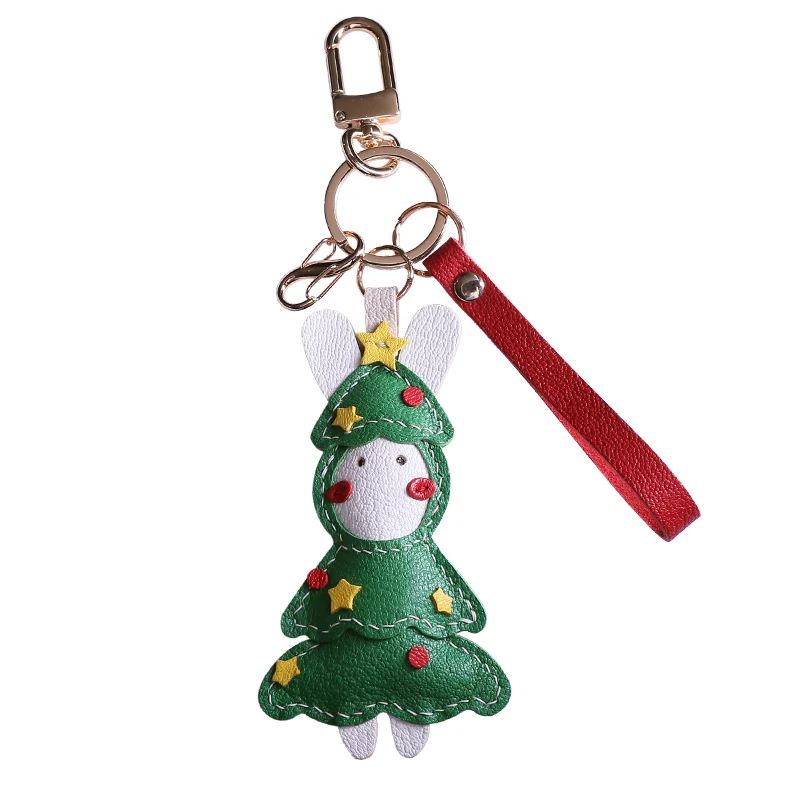 

Christmas Tree Keychain Decoration Handmade Genuine Leather Bag Charm Christmas Cute Gift