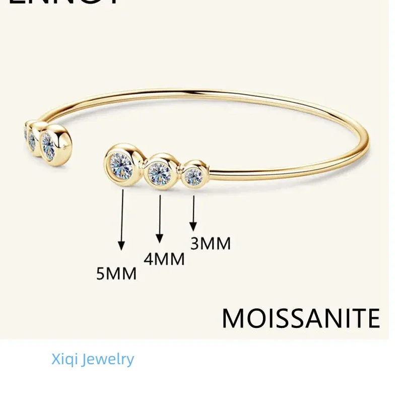 

Adjustable Cuff Bracelet Original and Pure 925 Sterling Silver Bezel Moissanite Bracelets For Women Opening Wrist Jewelry