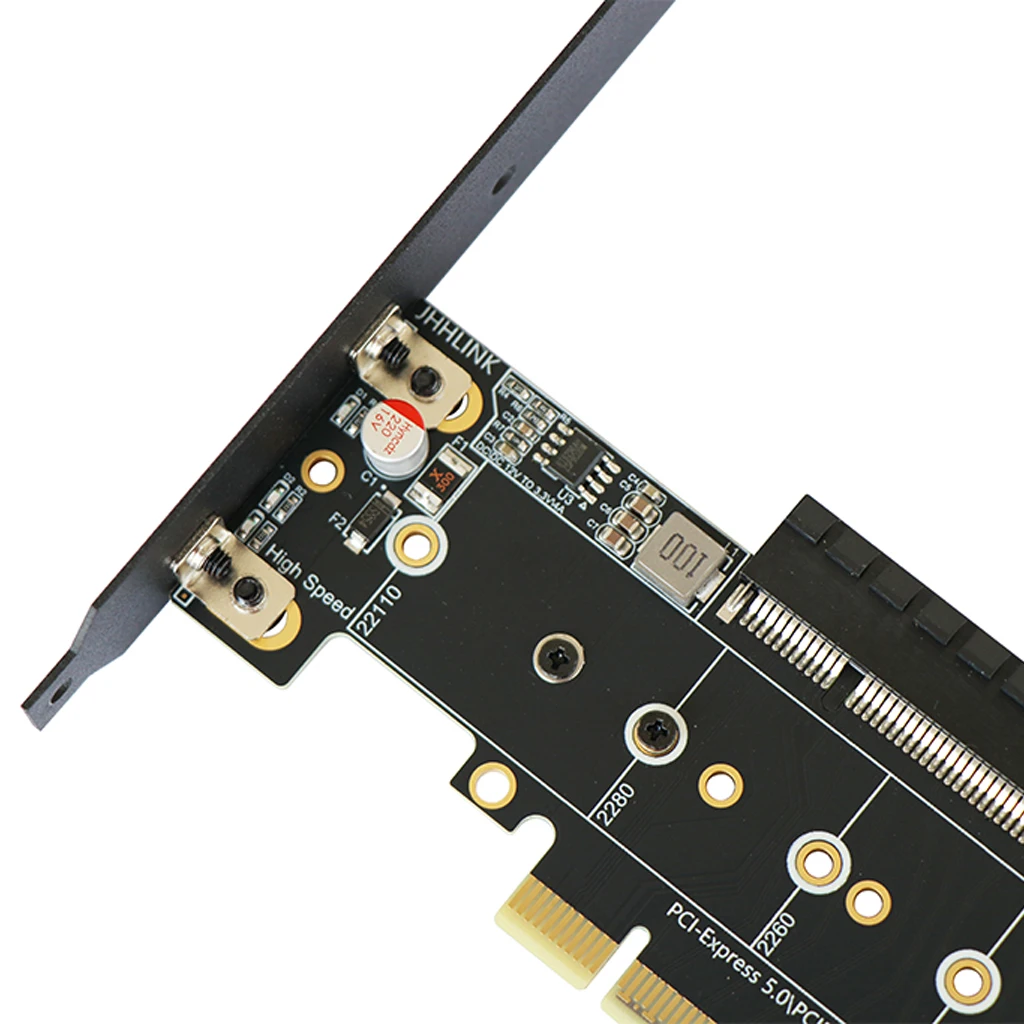 PCIe 5.0 X16 Bifurcation Splitter Card 1* PCIe X8 + 2* M.2 M Key 22100  SSD Adapter 6-Layer Gold PCB Dual Bracket Expansion Card