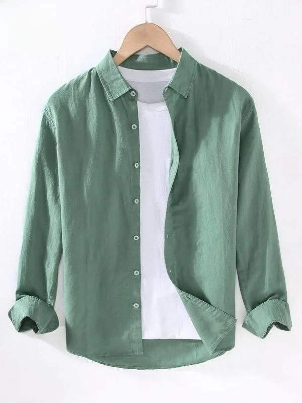 

Loose Fit Cotton Linen Blend Long Sleeve Casual Shirt Men's Breathable Comfortable Summer Shirt Citywalk Style Pure Color