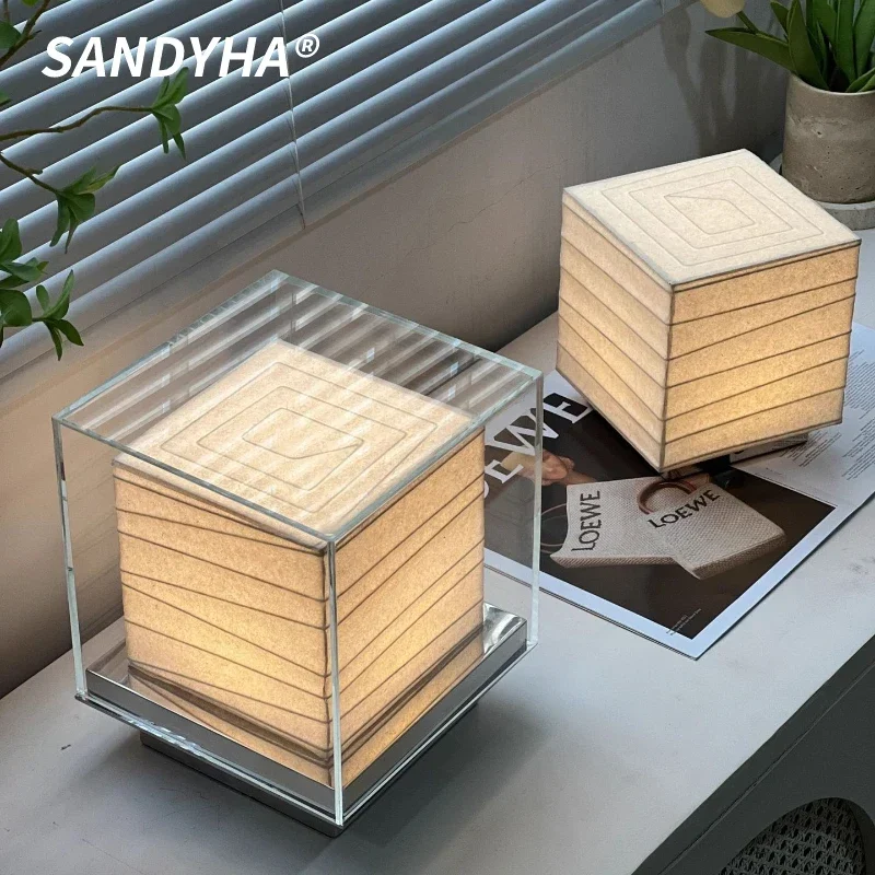 SANDYHA Modern Simplicity Square Design LED Table Lamp for Bedroom Living Room Study Lighting Glass Lampshade