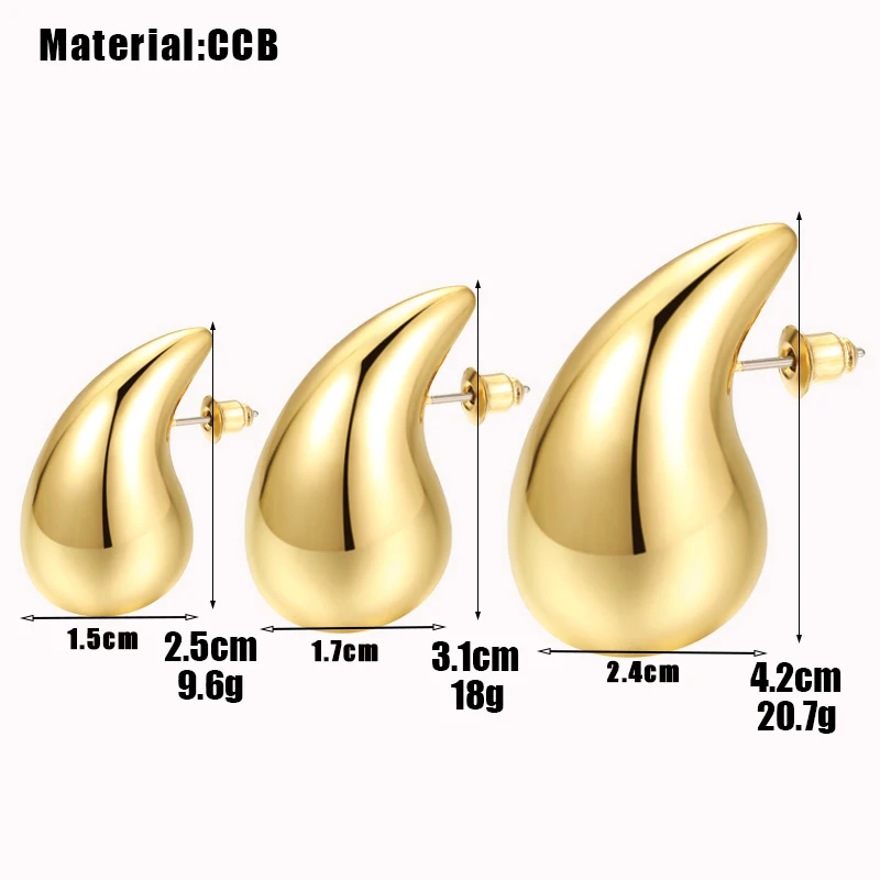 Light Weight CCB Gold Plated Water Drop Stud Earrings for Women Statement Chunky Dome Teardrop Earrings