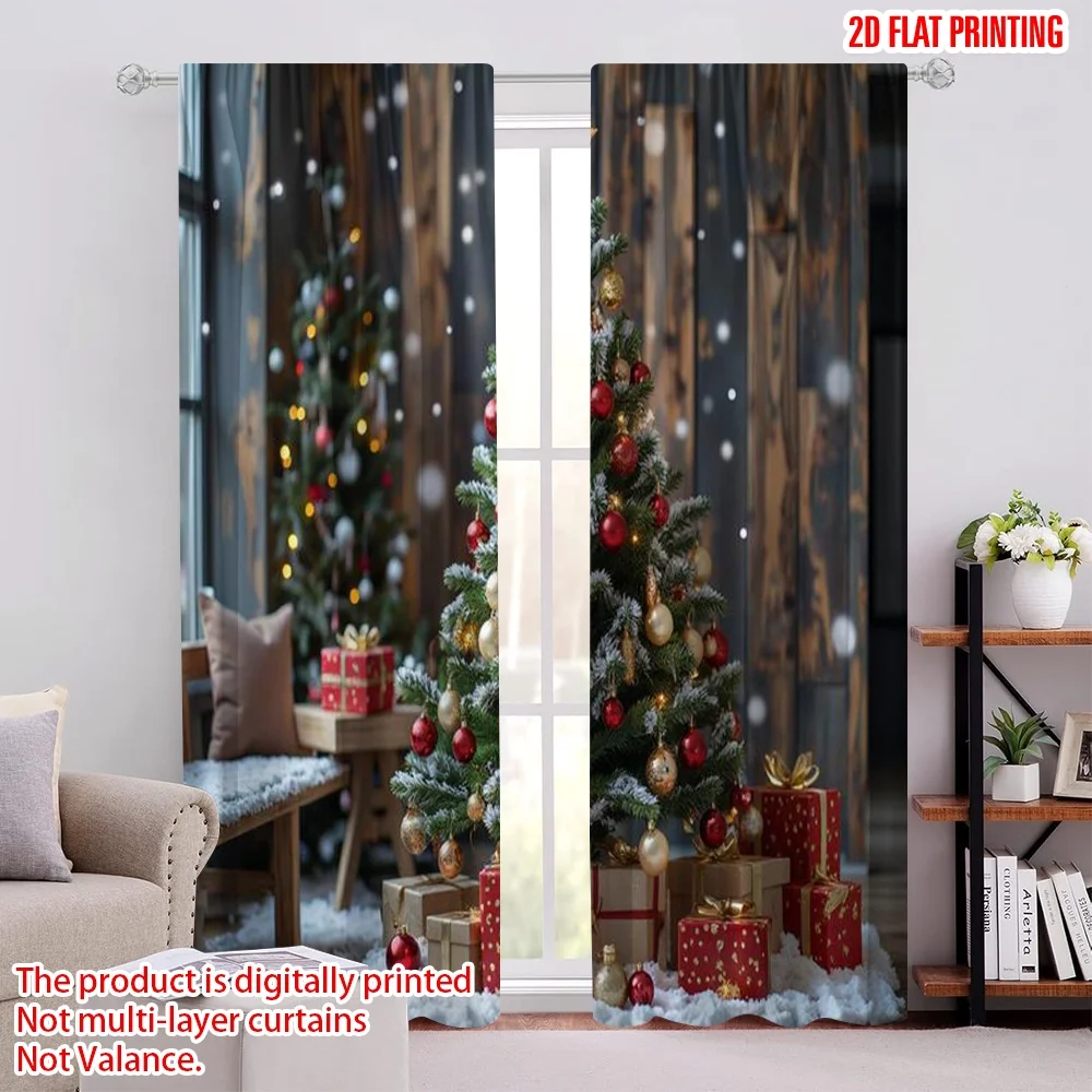 

2pcs 2D flat printing Merry Christmas Curtains christmas trees6 Versatile Polyester Fabric Without Electricity Birthday Party