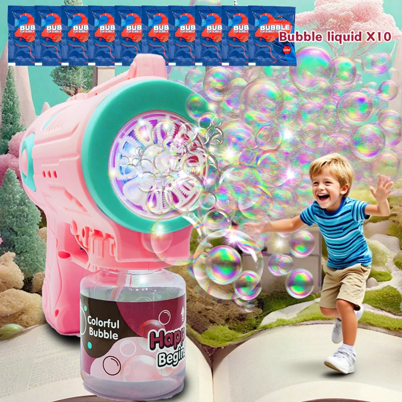 2 Bubble Guns with 2 Refill Solution (10 oz Total), Bubbles Maker, Blower, Machine Gun Blaster for Kids