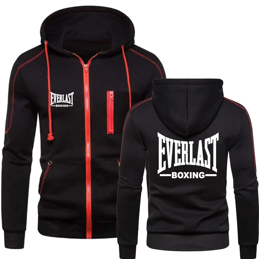 ใหม่ EVERLAST กีฬาผู้ชายแฟชั่นซิป hoodie Solid Blazer กีฬาผู้ชายสบายๆชุดกีฬาฤดูหนาว