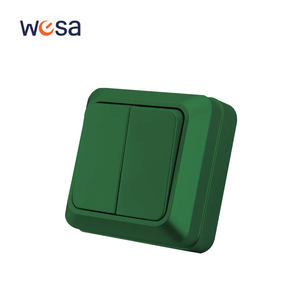 

WESA Green Wall Surface Button Light Switch EU Standard Classic Paint Plastic Outdoor 2 Gang 1 Way Wall Exterior Rocker Switch