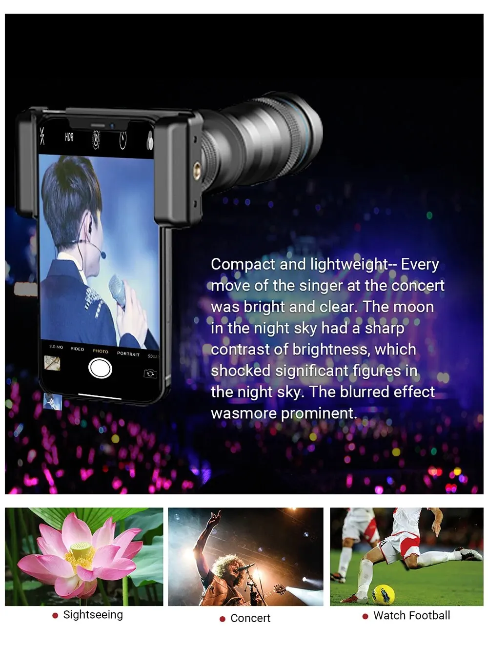 APEXEL جديد 36X عدسة مع حامل معدني ثلاثي القوائم تلسكوب بمشبك عالمي لهاتف iPhone و sax و sunma ومشاهدة الطيور والحفلات الموسيقية