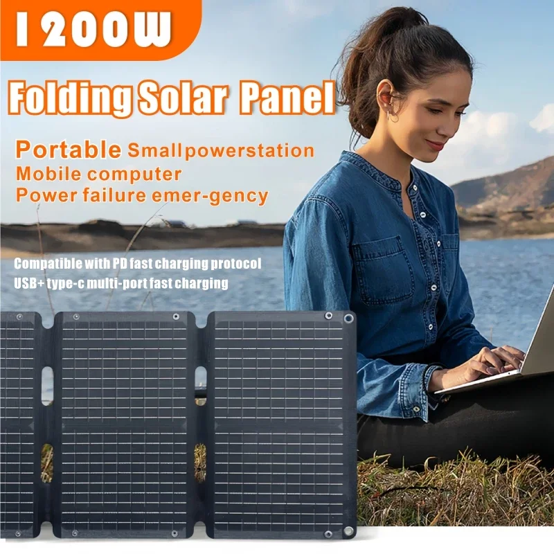 1200W Folding Solar Panel Portable Bag Folding Solar Charger Outdoor Power Hiking Camping Home Mobile Phone Power Generator