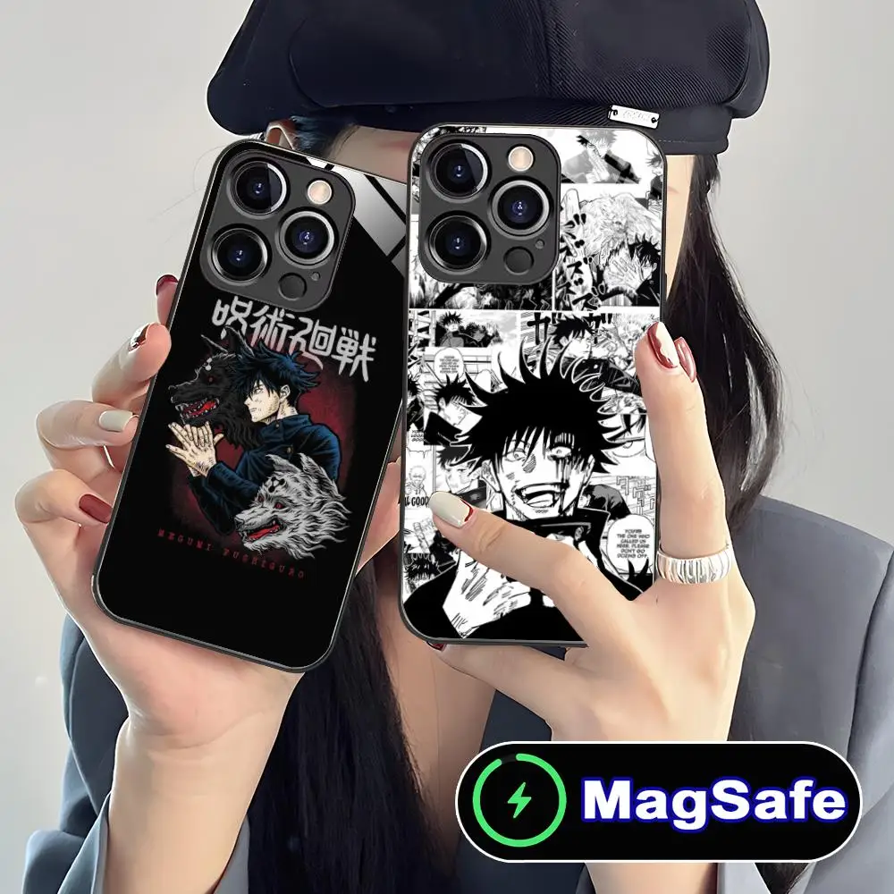 

Чехол для мобильного телефона Jujutsu Kaisen Megumi для iPhone 17, 16, 15, 14, 13, 12, 11 Pro Max Plus Mini MagSafe, стеклянный цветной чехол для смартфона