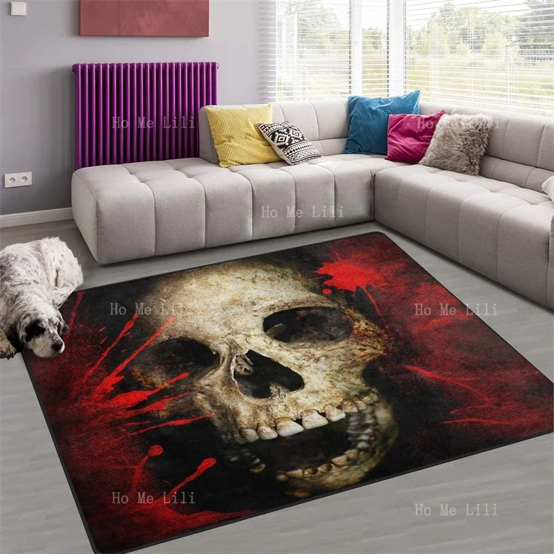 Pirate Skull And Blood Cross Bones Roses Day Of Dead Sigil Of Lucifer Baphomet Goat Head The Big Lebowski Flannel Floor Rugs