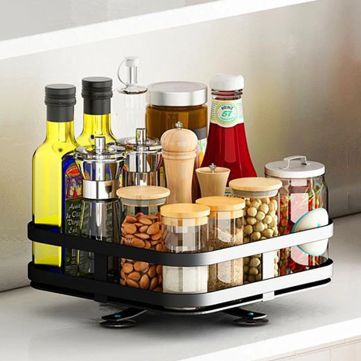 360° Rotating Rack Spice Rack Multi-Layer Organizers Non-Skid Rotation Storage Tray Display Holder Kitchen Accessories Organizer