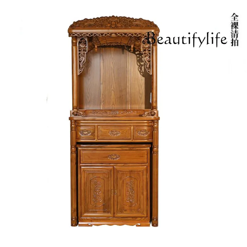 

Solid Wood Chinese Buddha Niche Clothes Closet Altar God of Wealth Worship Table with Door Buddha Cabinet