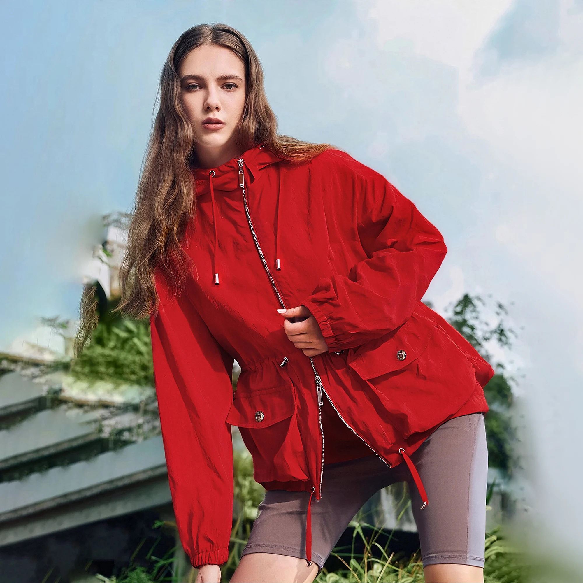 

CHCH женская куртка с завязками на талии, женская тонкая куртка штурмовика, модная весенне-осенняя уличная ветрозащитная женская куртка