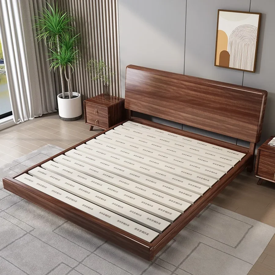 سرير من الخشب الصلب الاسكندنافي بطول 1.8 متر وغرفة نوم رئيسية وسرير معلق مزدوج من حصير الجوز بطول 1.5 متر