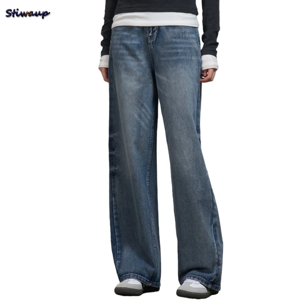 

Women's Y2k Jeans for Woman Blue Cotton Straight-leg Women's Denim Pants Distressed Harajuku Fashion 2026 Spring Woman Trousers