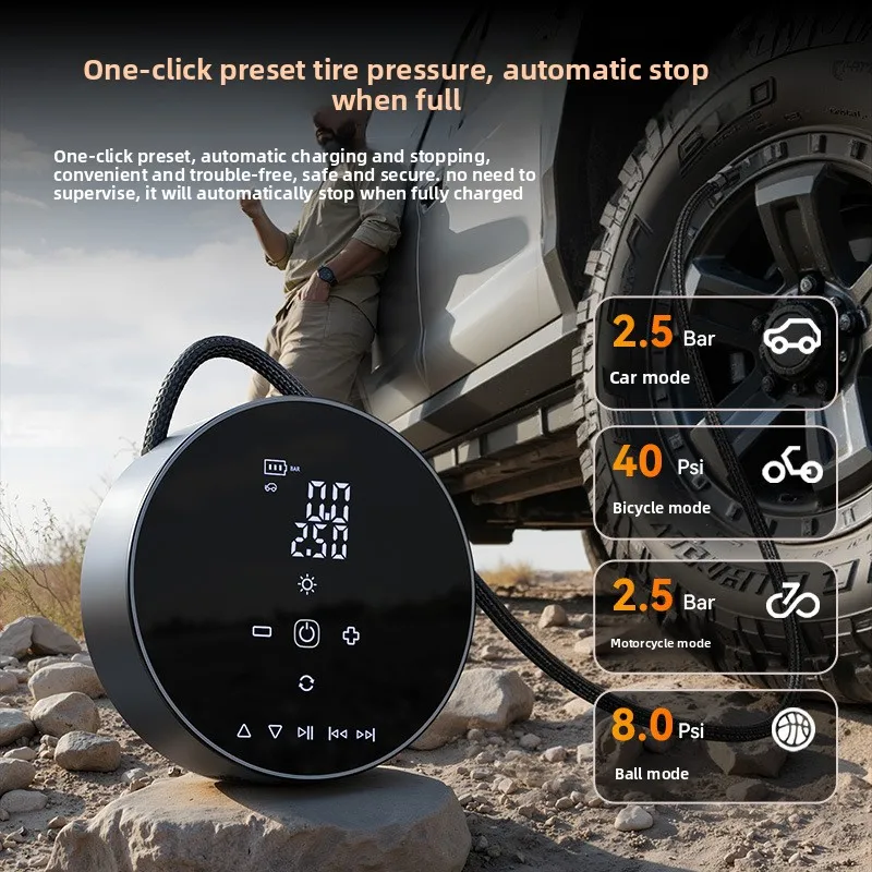 

2026 NEW Motorcycle Air Pump Multifunctional Audio System Preset Tire Pressure Wireless Car Ball Smart Digital Inflatable Pump