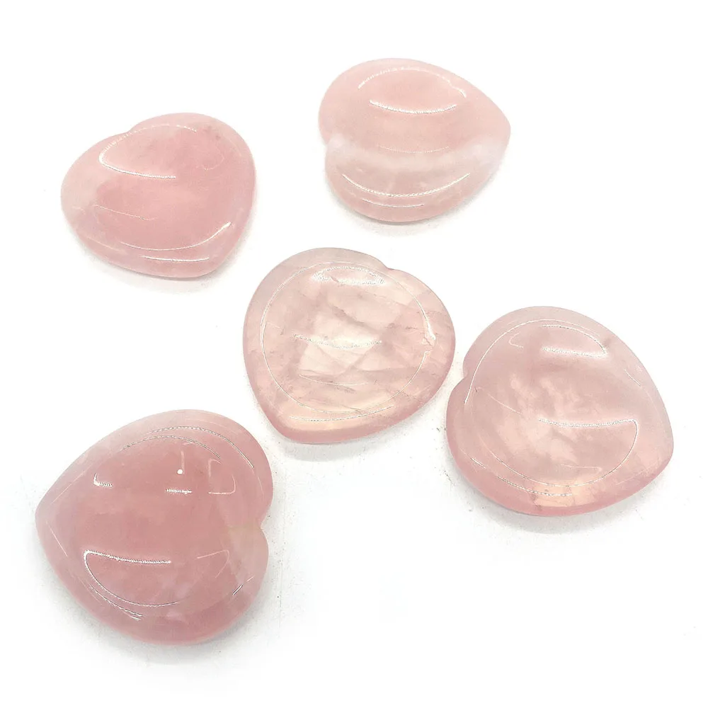 Light Luxury Exquisite Polished Natural Rose Quartz, Heart-shaped Concave Creative Massage Stone Materials Gifts and Accessories