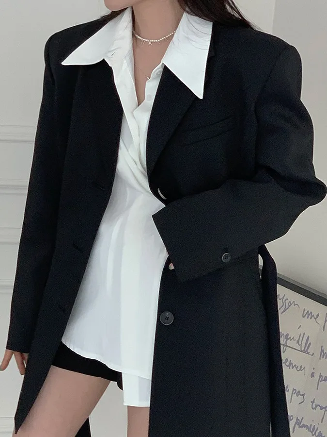 Chic Retro White irt Colletto a bottone singolo da donna Ele Aosphere Coreano Sle Vita stretta Top lungo per ragazze Sve