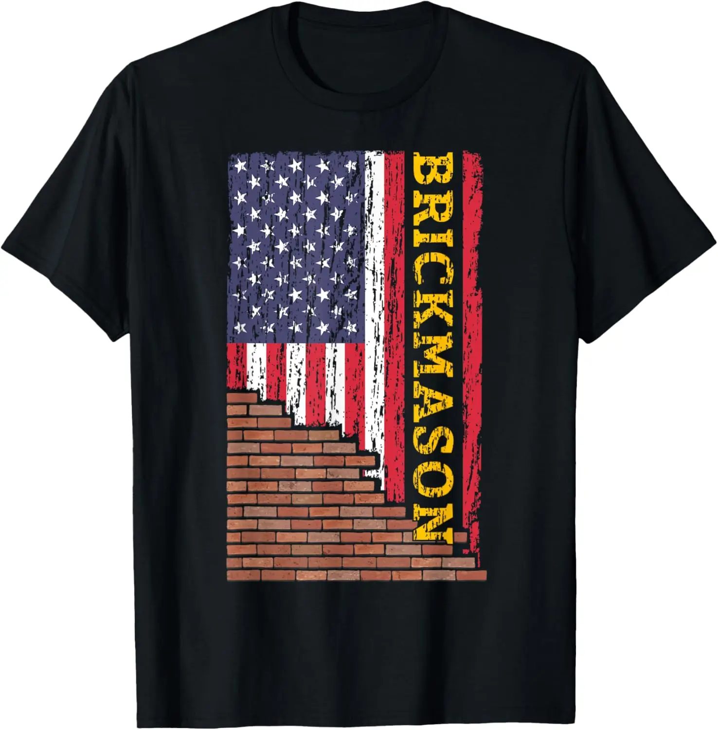 Brick Mason Bricklayer Masonry Construction US Flag Vintage T-Shirt