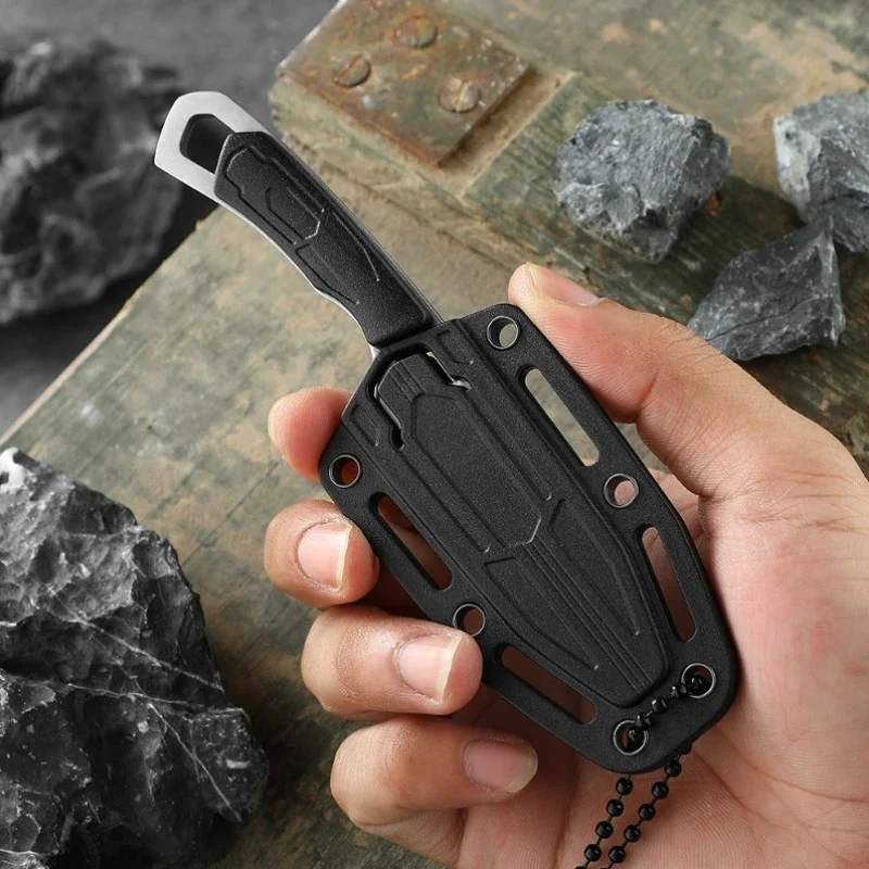 1PC Tactical Mini Neck Knife, EDC Multifunctional Necklace Small Straight Knife, Portable Outdoor Camping Self-Defense Knife