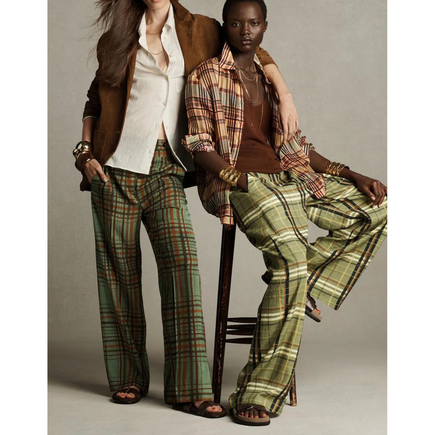 レトロな長袖チェック柄ワンピース レディース ゆったり ポリエステル ZA 2025 秋の新作 通気性抜群 快適ワンピース