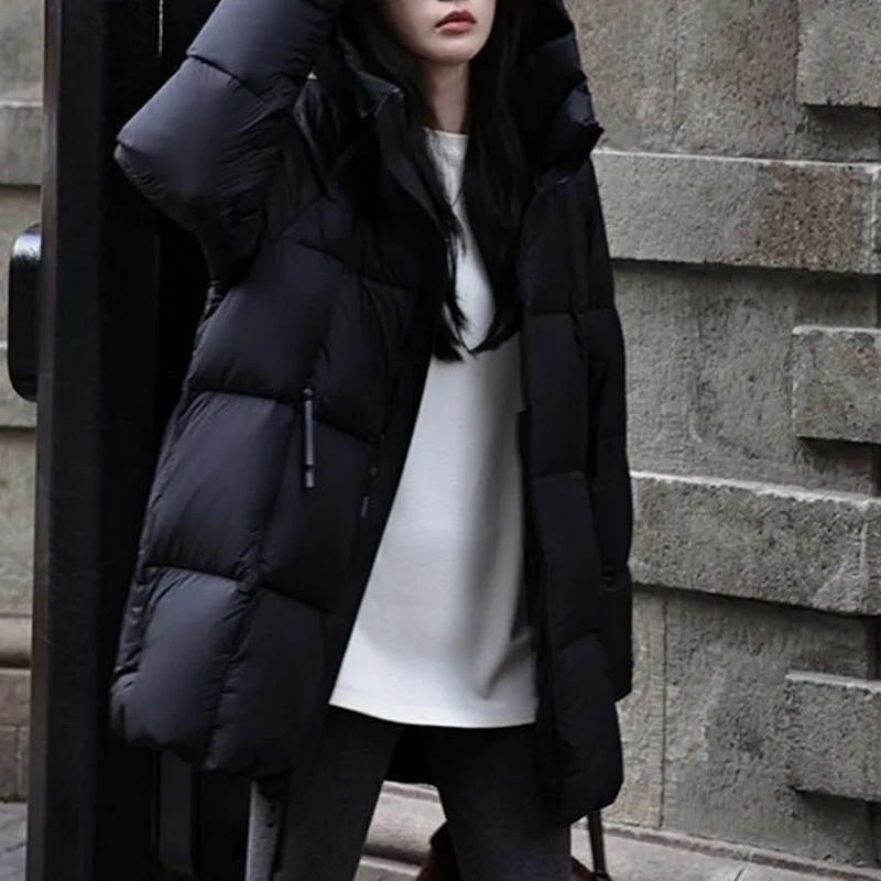 Winter White Duck Down Puffer Jacket Warm Women's Quilted Hooded Down Jacket Loose Fit Sweet High-end Outerwear Design Clothing