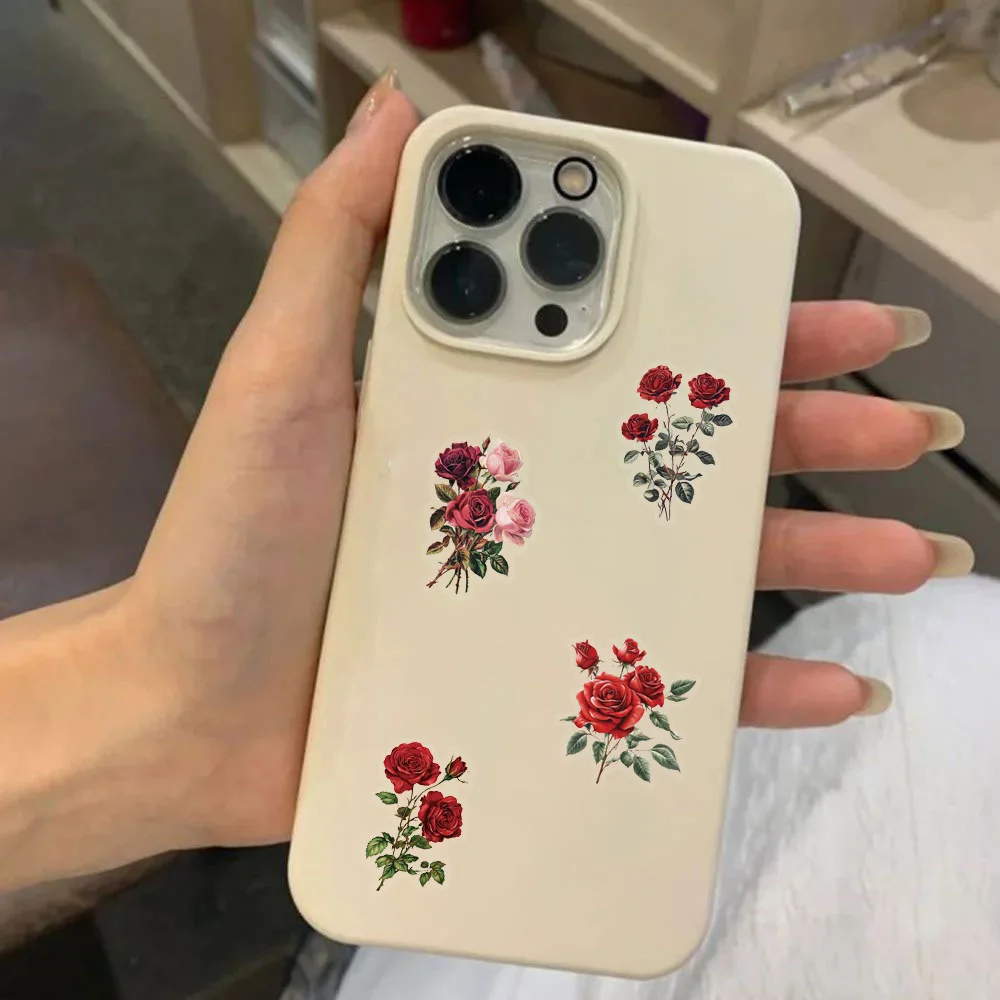 50PCS Beautiful Retro Red Rose Graffiti Sticker Scrapbooking Collage Material Phone Case Guitar Notebook Storage Box DIY Sticker