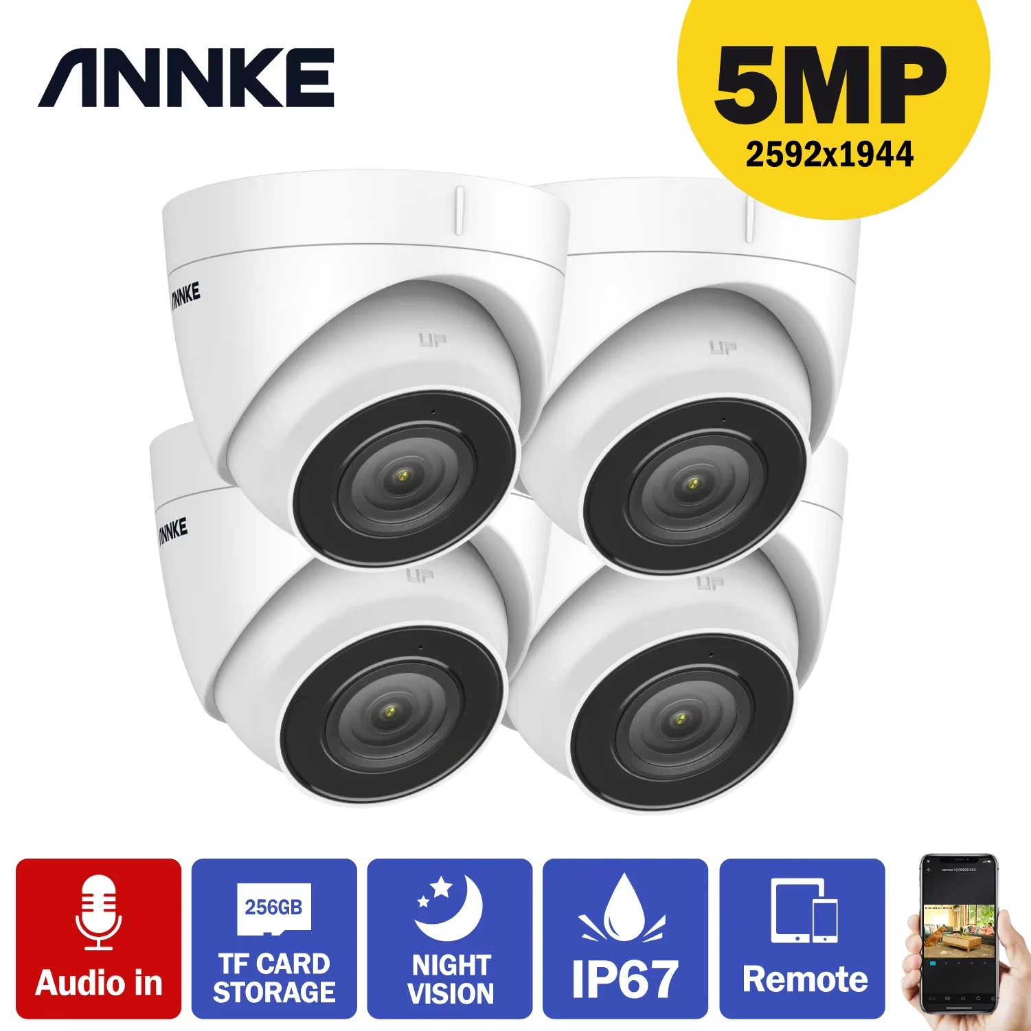 

ANNKE C500 Ultra HD 5MP POE Camera IP67 Weatherproof Security Network White Dome 2.8mm EXIR Night Vision Email Alert PoE Camera