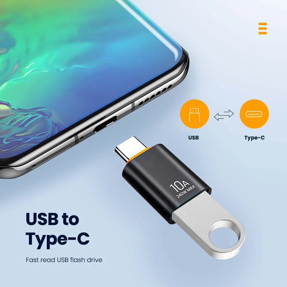 10A USB to Type C OTG Adapter Type C to USB Converter USB 3.0 Adapter 240W For Laptop Xiaomi MacBook USB To Type C OTG Connector