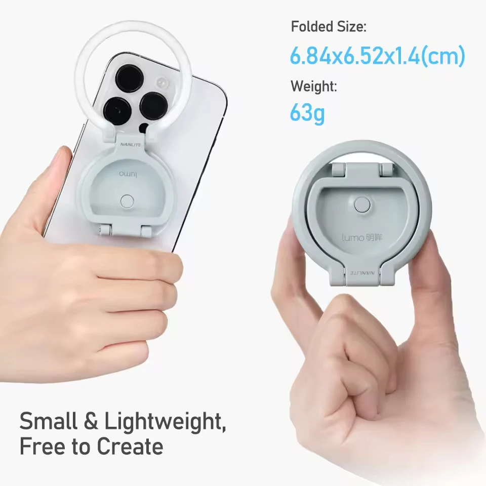 Nanlite lumo for Smartphone Magnetic Selfie Photography Fill Light with Phone Stand Grip On-board Control CRI 97 TLCI 98