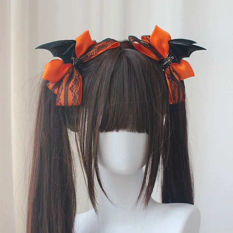 Original Handmade Demon Wings Bow Edge Clamp Lolita Wafer Dark Ghost Halloween Hair Accessories