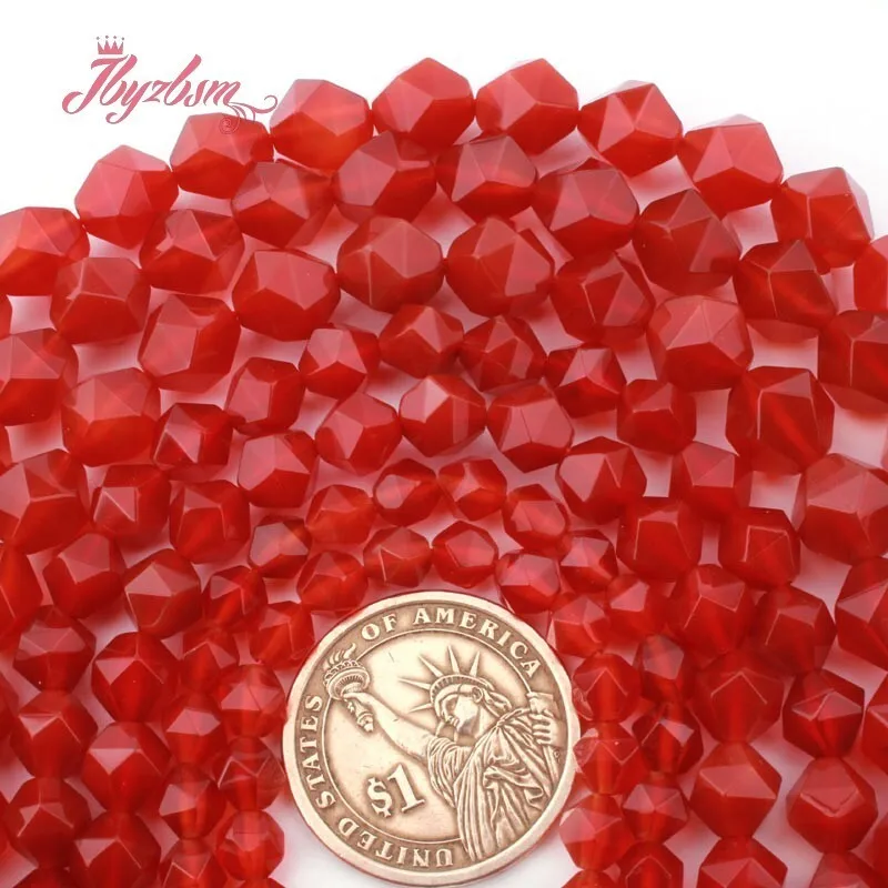 Natural Chalcedony Agate Red/Orange Faceted Stone Beads Loose Strand 15