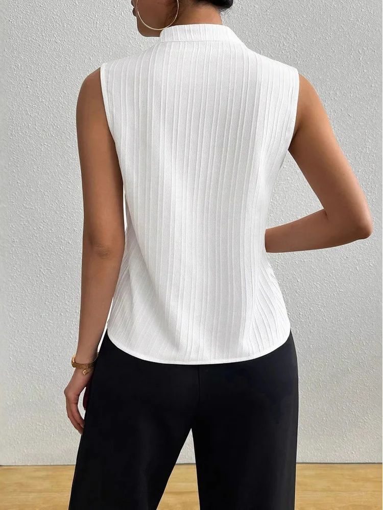 2026 Summer New Women's Top Solid Color Casual V-neck Slim-fit Sleeveless Textured Short-sleeve