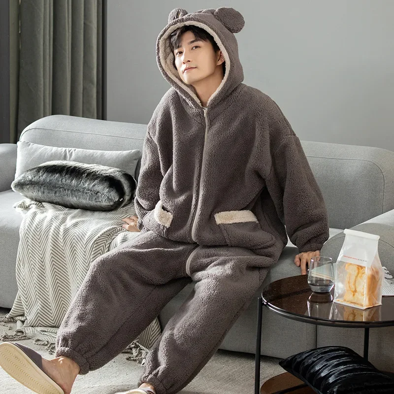 

Mens Winter Fluffy Pajamas Onesies Super Warm Homewear Plush Sleepwear Thermal Thickened Adult Onesie Loose Cute Clothes for Man