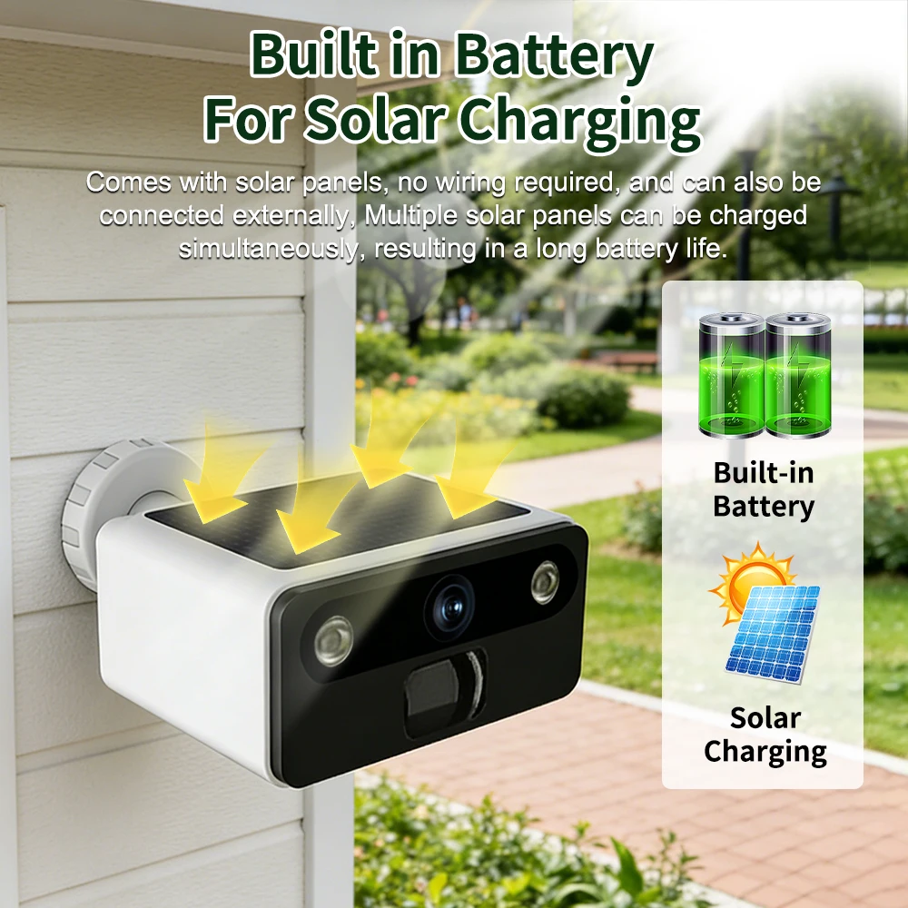 5MP Tuya Wifi Solar Camera Wireless Battery Powered Outdoor 2K IP Camera IP66 PIR Video Surveillance Security Bullet Cameras