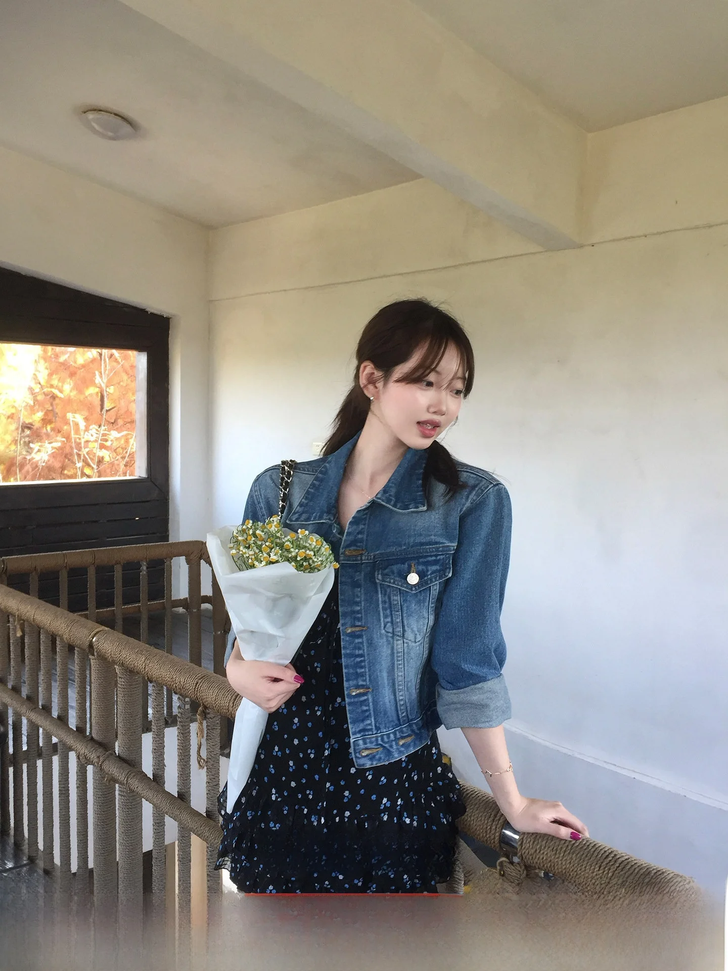 

Blueberry ort Denim Jaet Women's Vintage Sle Spring 2026 New American Retro High Quali Top Warm Long Sve Pure Color