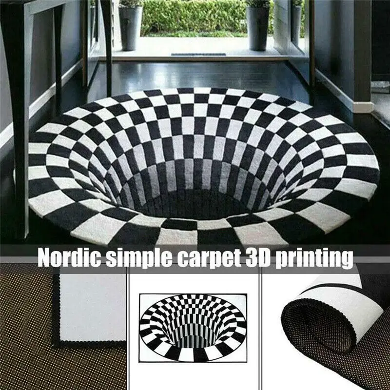 3D Swirl Print Optical Illusion Area Rug Carpet Floor Pad Doormat Home Decor