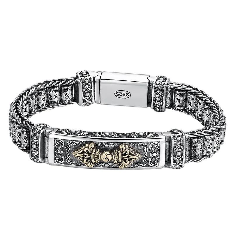 100% pure solid S925 Silver Vintage Magic Pestle men's bracelet thick overbearing trend personality jewelry