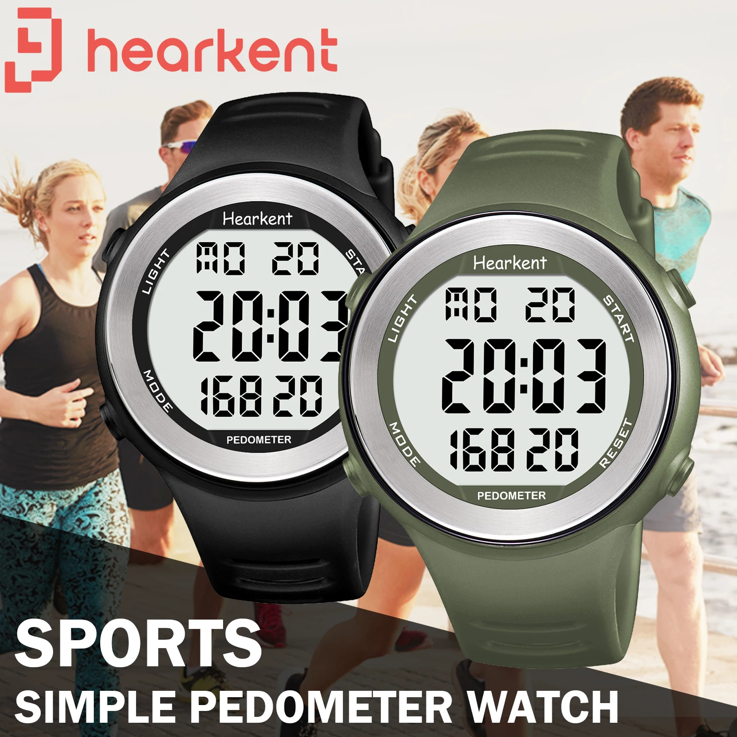 Hearkent Digital Watches Sports Watch with Step Counter Men's Watch Calorie LED Backlight Countdown Fitness Pedometer Wristwatch