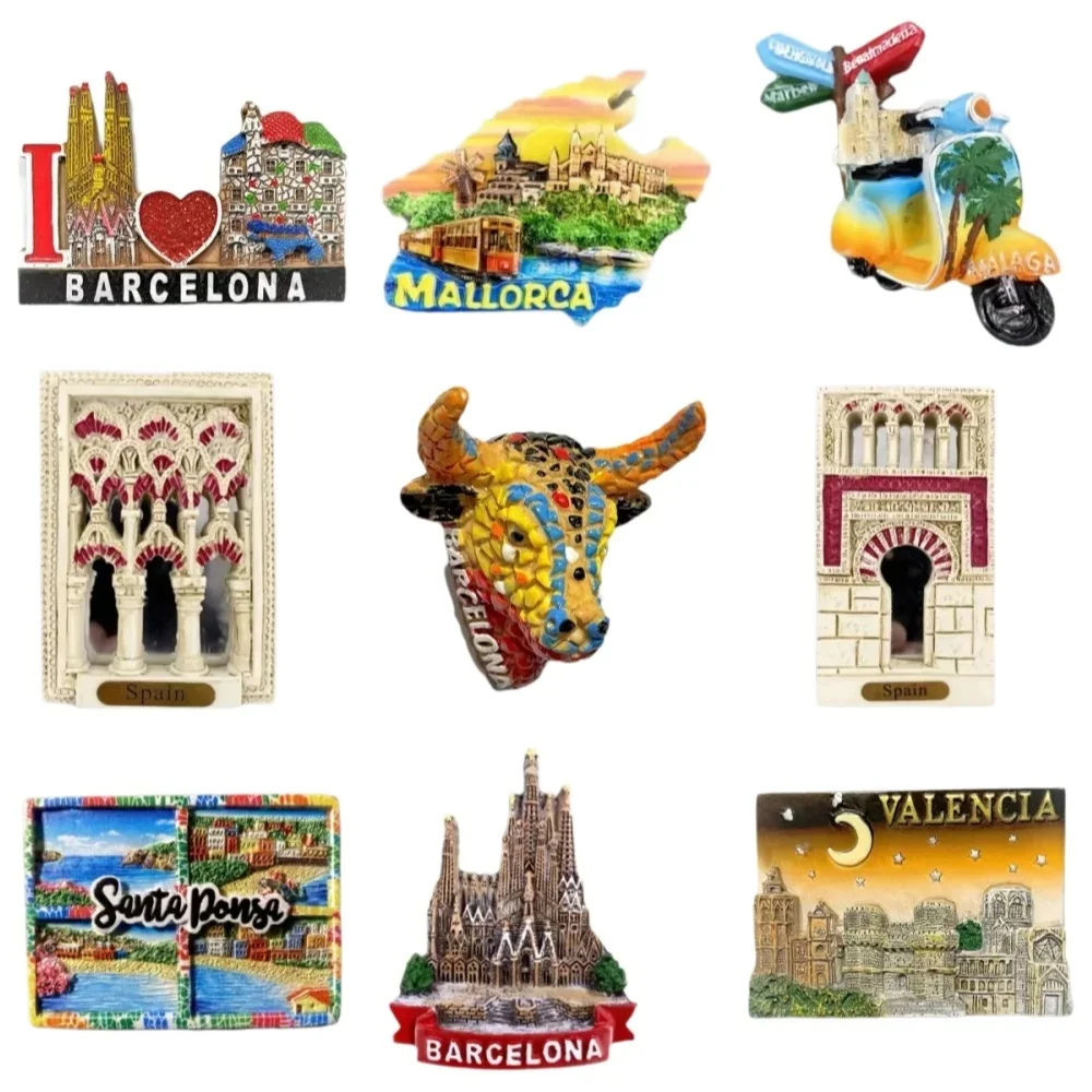 Spain Fridge Magnet 3D Resin Tourist Souvenir Barcelona Mallorca Malaga Valencia Santa Ponsa Refrigerator Sticker Home Decor