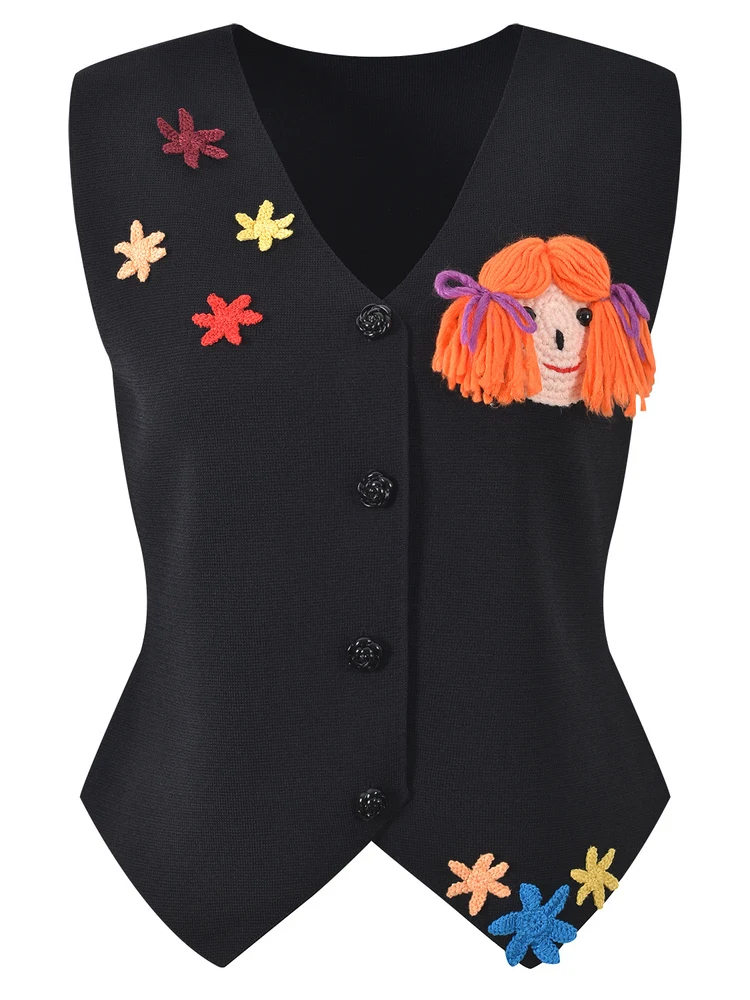 

High-End European Sle Hand-Knitted Flower Design ort Knitted Vest Women's Cardigan Cartoon Anti-Aging Top Quali Material