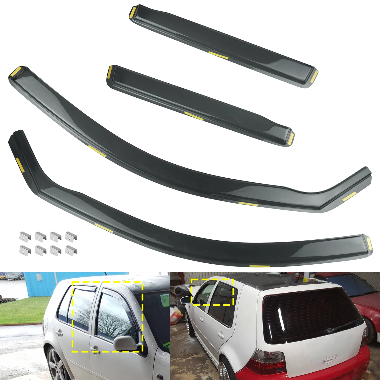 4pcs Tint Side Window Wind Rain Sun Guard Deflectors Protector Sheet Tea translucent For VW Golf MK4 IV Hatchback Estate 1997-20