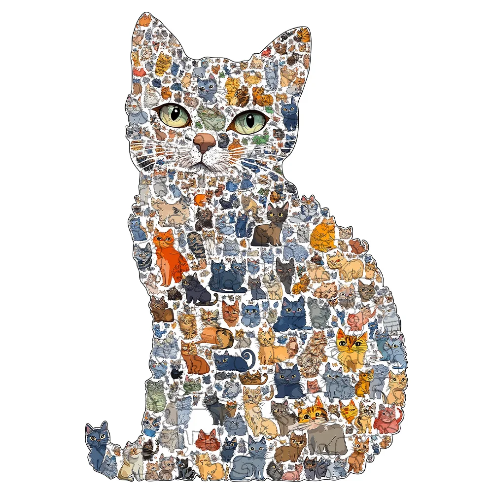 Quebra-cabeça de madeira em forma de gato padrão animal brinquedo adulto crianças descompressão jogo intelectual presente tamanho grande forma única