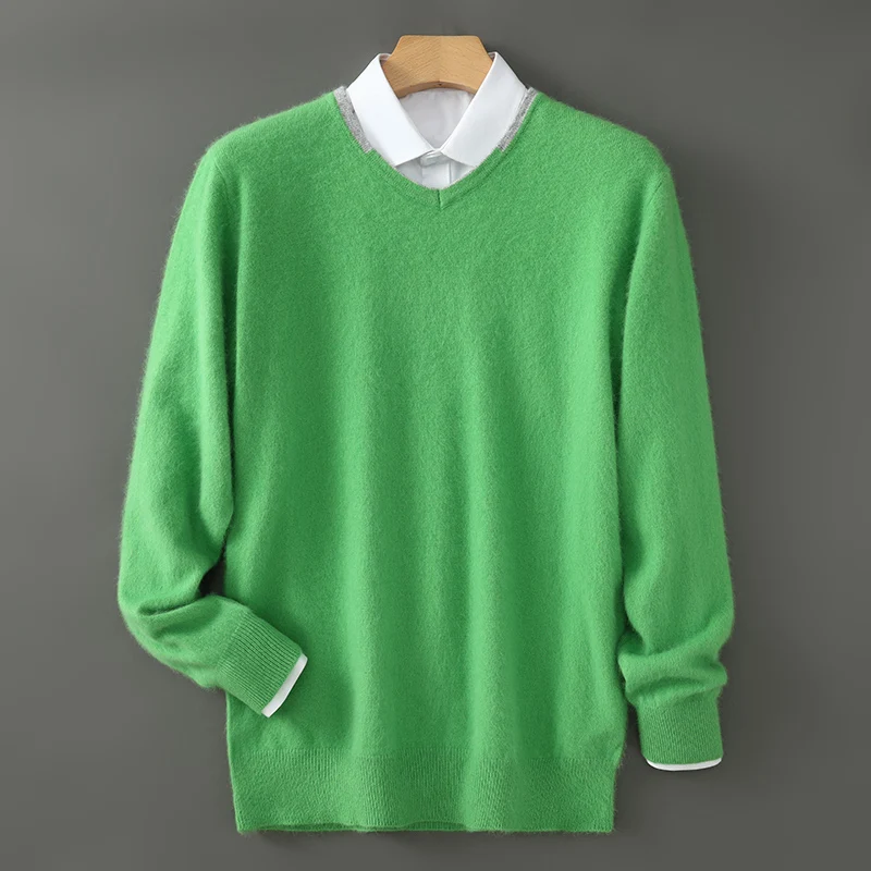 

Pure mink sweater men's sweater crew neck loose solid color loose large size bottoming shirt youth business knitting bottoming