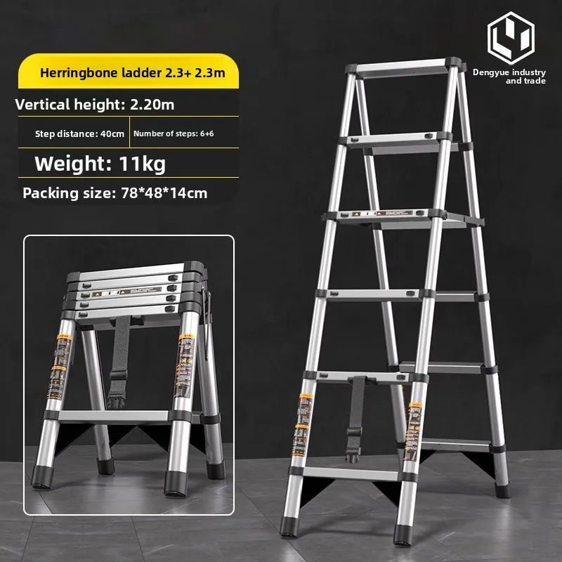 Telescopic ladder Multifunctional stainless steel herringbone walking ladder Folding lift straight ladder Thickened engineering