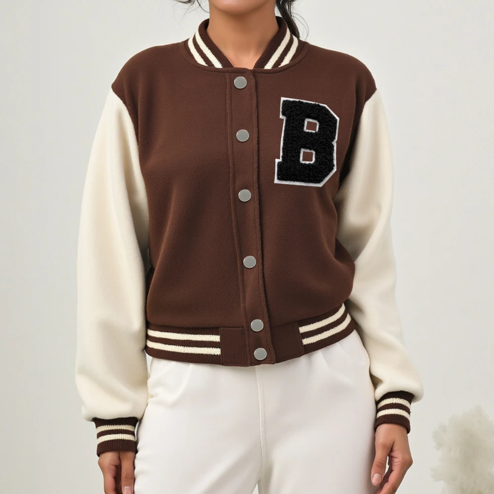 

Mia Muse Boutique Women's Jackets Autumn Winter Streetwear Letter Button Front Long Sleeve Stand Collar Casual Baseball Uniform